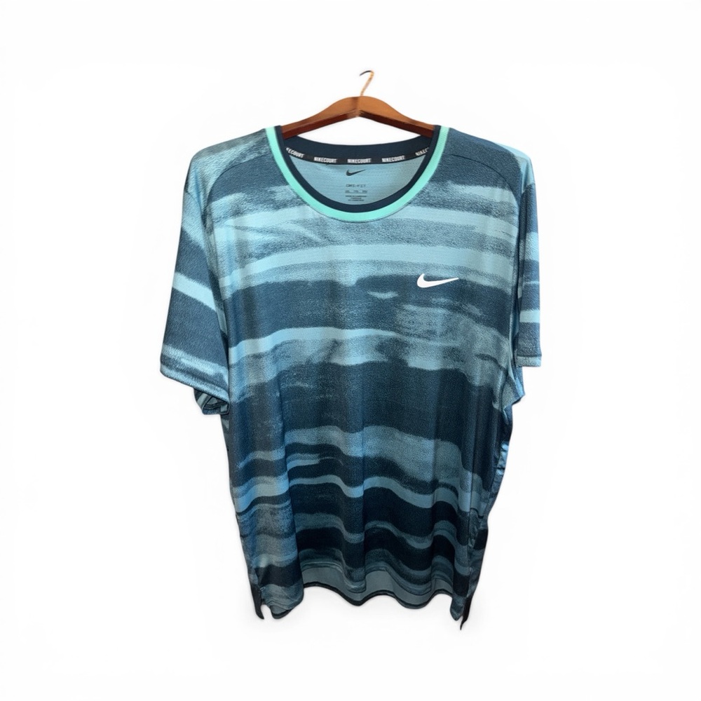 Nike Men’s Blue Striped Performance Tee Tennis Prep Athletic Shirt Size XXL NWT